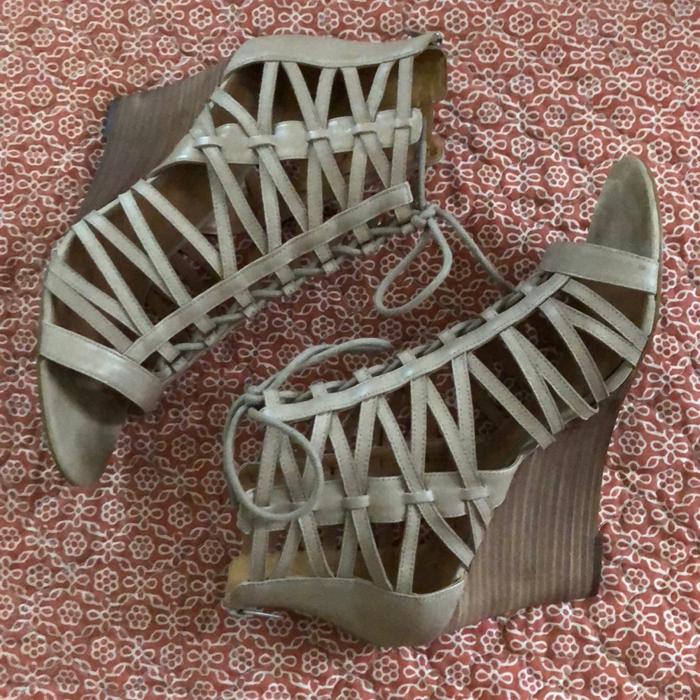 Nine West Caged Lace-Up Wedge Heels